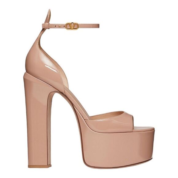VALENTINO GARAVANI Tan-go Rose Cannelle Platform Patent Leather Sandal Size 10.5 - Picture 1 of 12